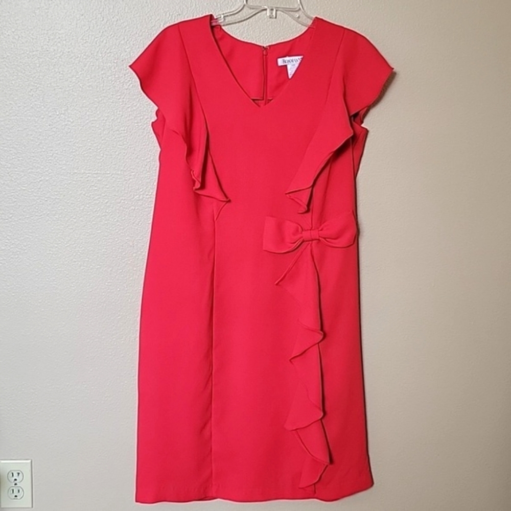 Roaman's Red Midi Dress with Ruffle Detail
